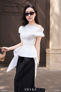 Chemisier asymétrique féminin SKINNY pour femme LUMI Vietnam VIVI KA, décontracté, court, en polyester - Product Image 6