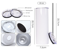 Bouteille d'eau à double paroi vierge pour sublimation, 20 oz, en acier inoxydable blanc, avec paille, pour la Saint-Valentin