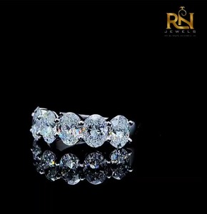 Anillo de Boda de Oro Sólido con Media Eternidad de 6 Diamantes Ovalados Cultivados en Laboratorio para Mujer, Joyería de Aniversario, Venta al por Mayor OEM ODM - Product Image 6