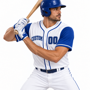 Wholesale Custom Baseball Jerseys <b>White</b> Blue Piped <b>Button</b> Down Team Shirts Personalized Player Name Number Short Sleeve Uniforms - Product Image 3
