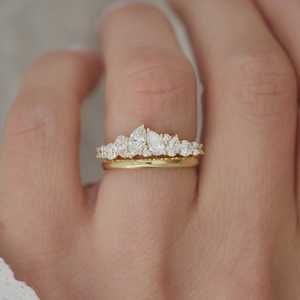 Tiara Diamond Half Eternity Wedding Bands Mix Cut Pear Marquise Lab Grown <b>Cluster</b> Elegant Stackable Rings 14k 18k Gold Wholesale - Product Image 6