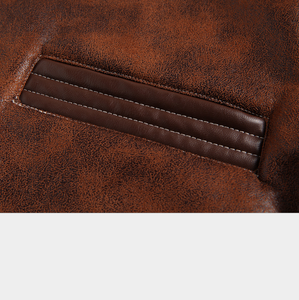 <b>Men's</b> Brown Leather <b>Jacket</b> With <b>Shearling</b> Lining Full Sleeve Winter Windproof Motorcycle Style - Product Image 4