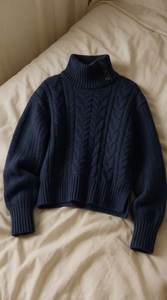 Pull col rond épais en tricot Aran style pêcheur, motif losanges, bleu marine, pour l'hiver, fabrication OEM - Product Image 6