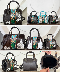 Western Style Customized Hand Tooled Genuine Cowhide Leather Small Speedy Bags Designer Pattern Crossbody Handbags for Unisex - Product Image 3