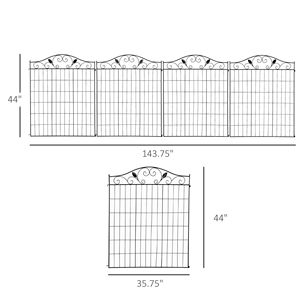Set di 4 Pannelli per Recinzione da Giardino Pieghevoli in Metallo, 44 Pollici (Altezza) x 12 Piedi (Lunghezza), per Esterni e Patio, Senza Pali da Terra, con Finitura Verniciata - Product Image 3