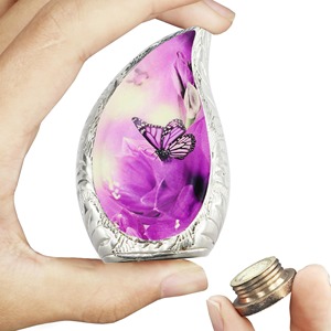 Urne funéraire bleue en forme de larme avec motif cœur pour cendres d'adultes, souvenir commémoratif décoratif, urne en forme de larme pour cendres humaines - Product Image 4