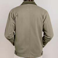 Jaket Pria Warna Hijau Zaitun Berbahan Corduroy dengan Kerah dan Ritsleting, Jaket Trucker Kanvas Katun Kustom, Kancing Depan, Model Boxy Fit, Mantel Kerja