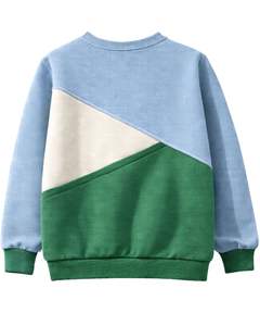 Sweat-shirt en molleton personnalisé bleu ciel et vert à blocs de couleur avec fleurs brodées pour femme, col rond en mélange de coton, décontracté d'hiver, OEM - Product Image 2