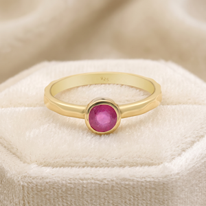 Anillo de Plata de Ley 925 al por Mayor, Chapado en Oro Amarillo, con Rubí Natural Redondo Engastado en Bisel, Joyas Memoria - Product Image 4