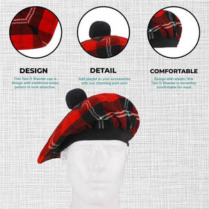 Gorro Escocés Clásico Tam o' Shanter Ramsay, Tartán Rojo, con Pompón, Gorro de Lana, Personalizado, Venta al Por Mayor - Product Image 2