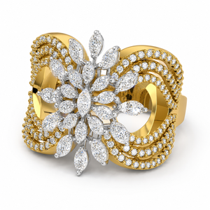 Marquise Starburst Multi Row Cocktail <b>Ring</b> Luxury 14K Yellow Gold IGI Certified Lab Grown Diamond Party <b>Statement</b> <b>Ring</b> OEM - Product Image 1