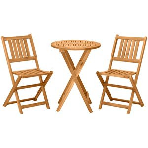 Set Bistrot da Esterno in Legno di Acacia a 3 Pezzi con Tavolo Quadrato e Due Sedie Pieghevoli, Finitura Naturale in Teak per Uso Ospedaliero - Product Image 1