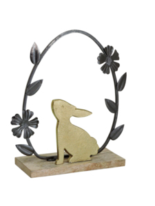Artesign <b>Gold</b> Bunny Rabbit Nickel Aluminium <b>Statue</b> Floral Wreath Wooden Base Modern Spring Easter Tabletop Decor Durable 2x1x2 - Product Image 1
