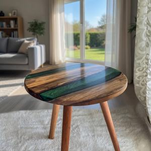 Mesa de centro redonda de madera epoxi, diseño moderno de mediados de siglo, muebles duraderos para exteriores, mesa de centro epoxi para sala de estar - Product Image 5