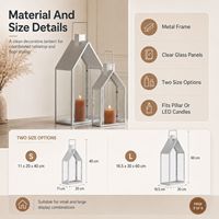 Lanterne à bougie en gros 40cm 60cm en forme de maison, décoration de sol avec panneaux en verre transparent pour bougies à pilier ou LED