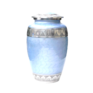 Urnes funéraires en aluminium pour adultes avec gravure, finition en étain et émail bleu clair, fournitures funéraires en métal pour cendres humaines - Product Image 1