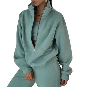 Sweat à capuche décontracté à demi-zip de qualité supérieure pour femmes, manches longues, séchage rapide, respirant, polaire, imperméable, vêtements d'hiver en gros - Product Image 4