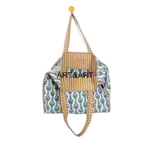 Indian Hand Block Printed <b>Quilted</b> Women's Summer Fashion Tote Shopping Carry Shoulder Bag Multi-Color Floral Print Cotton Two - Product Image 2