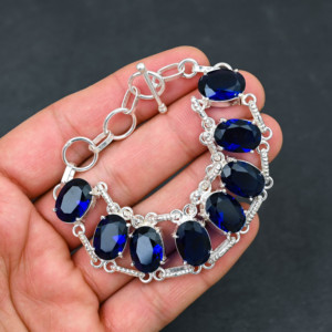 Pulsera de Tenis de Lujo con Topacio Azul de Londres, Plata de Ley 925, Hecha a Mano, Certificada por GIA, Brillante, Regalo de Boda y Aniversario para Mujer - Product Image 3