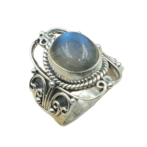 Natural Labradorite Gemstone <b>Ring</b> 925 Sterling Silver Handmade Vintage Boho <b>Statement</b> <b>Ring</b> Oval Cabochon Jewelry for Unisex Him - Product Image 1