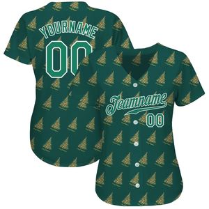 Camiseta de béisbol personalizada con cuello en V para hombre, estampado de árbol de Navidad verde, sublimada, ajustada, de manga corta, nombre del equipo 00 personalizado - Product Image 2