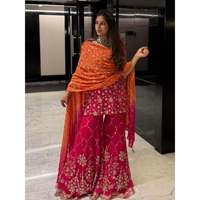 Ensemble haut-bas et dupatta rose brodé pour femme RTC Designer avec travail de sequins, taille M, 1 kg