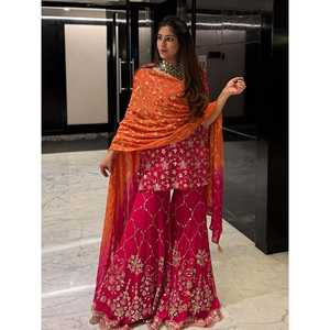 Ensemble haut-bas et dupatta pour femme RTC Designer, rose, brodé, avec travail de sequins, taille M - Product Image 2