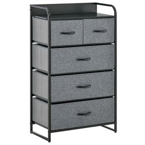 Cassettiera grigia a 5 cassetti con struttura in acciaio e piano in legno, organizer in tessuto a 4 livelli per camera da letto e corridoio, cassettiera autoportante - Product Image 1