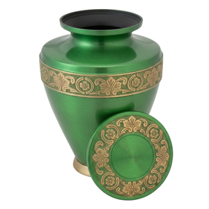 Urnas funerarias de latón duradero para adultos con hermosas bandas decorativas doradas, urnas funerarias de metal con acabado en color negro para cenizas humanas. - Product Image 5