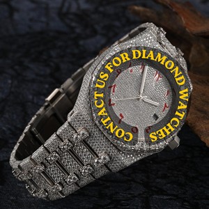 Exclusive Design Full Iced Moissanite Diamond Red Arabic Numerals Round Dial Quartz Sport Business Fashion Watch Glass Dial - Product Image 3