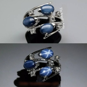 Anillo de compromiso Star Sapphire de plata de ley 925, anillo de estrella azul multicolor, anillo de estrella Cornflower Lindy, regalos para ella, joyería hecha a mano - Product Image 2