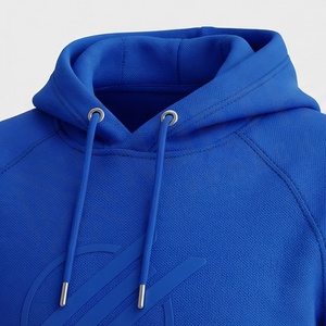 Men's Blue Hooded <b>Tracksuit</b> Full Sleeve Solid Color Casual Sportswear With Front Logo Print Breathable Polyester Material - Product Image 4