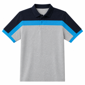 Polo para Hombre, Tres Tonos, Bloques de Color Gris Jaspeado, Negro y Turquesa, Transpirable, Algodón Piqué, Manga Corta, para Golf, Verano - Product Image 1