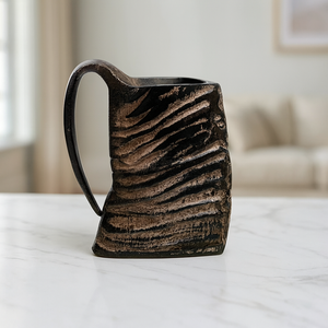 Chope à bière en bois de manguier PP classique faite à la main, motif d'arbre sculpté, vaisselle rustique écologique, artisans royaux MHK998 - Product Image 5