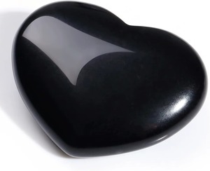Pierre de palmier en obsidienne noire polie, cristal de pierre précieuse, thème amour, décoration et cadeau pour la Saint-Valentin, 1,8x1,4 pouces - Product Image 2