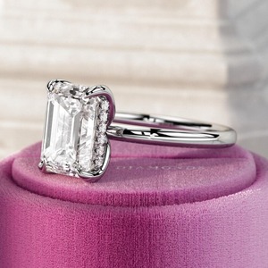 3 Carat Emerald Cut Lab Created Diamond Hidden Halo Engagement <b>Ring</b> Floral Anniversary Wedding 14k/18k Solid Gold IGI Certified - Product Image 2