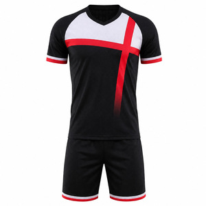 Uniforme de handball respirant personnalisé pour hommes, noir, rouge, blanc, 100% polyester, manches courtes, équipes nationales - Product Image 1