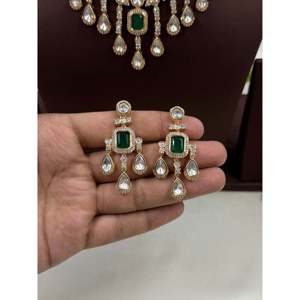Indian Ethnic Samrudhi Premium Moissanite Necklace-<b>Gold</b> Plated Steel Bridal Fine Jewelry <b>Set</b> - Product Image 4