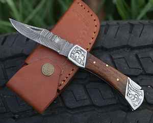 Cuchillo Plegable de Acero de Damasco Hecho a Mano de Alta Calidad Premium para Acampar al Aire Libre, Cuchillo de Supervivencia con Logotipo, Cuchillo Utilitario EDC - Product Image 1