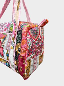 Bolsa de Viaje de Gran Capacidad, Tipo Weekender, de Algodón con Parches Rosas - Product Image 6
