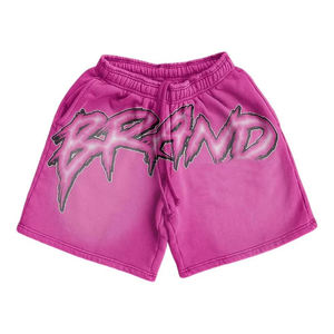 T-shirts et shorts en coton 260 g/m² de style décontracté vintage pour hommes, délavés à l'acide, coupe oversize, col rond avec motif à caractères - Product Image 6