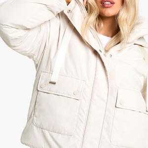 Puffer <b>Jacket</b> Embroidered Logo Zipper Closure Casual Winter Coat Short Loose Fit Unisex - Product Image 2