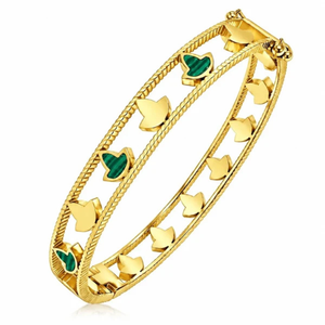 Bracelet jonc en malachite et or pour femme, élégant, motif lierre vert et or, bijou de mode, accessoire de luxe pour le poignet - Product Image 5