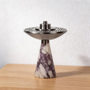 Royal Arabic Style Metallic <b>Silver</b> Incense Chalice on Marble Pillar – Modern Oud Fragrance Diffuser Stand for Hotel Lobby - Product Image 2
