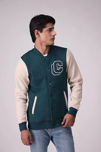 Chaqueta Varsity de nueva llegada para hombre, con cierre de botones, bolsillos, estilo Letterman, universitaria, de béisbol, tipo bomber. - Product Image 4
