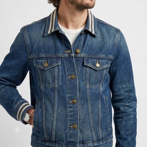 Veste en jean pour homme, col rabattu, fermeture boutonnée, finition délavée, automne, décontractée, motif uni, coupe régulière, matière en coton - Product Image 2