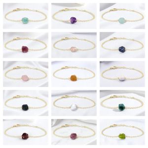 Bracelet chaîne en argent 925 avec pierres de grenat brutes, pierres de naissance, pour femme, vente en gros - Product Image 2