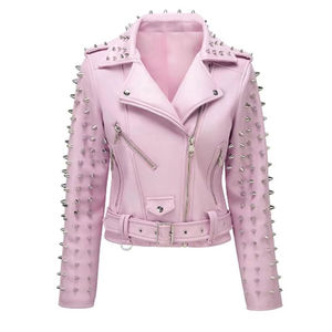 Chaqueta de Motociclista para Mujer, de Cuero Vacuno Genuino, Cuello Camisero, Cierre de Cremallera, Resistente al Viento, Corte Regular, Manga Larga, Poliéster - Product Image 4