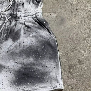 Ensemble sweat à capuche et short décontracté unisexe en coton respirant avec strass effet délavé, idéal pour l'hiver – Vente en gros - Product Image 2