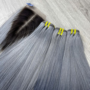 Extensiones de cabello virgen vietnamita 100%, tejido recto de hueso suave y sedoso de gran calidad en Color gris, entrega rápida - Product Image 2